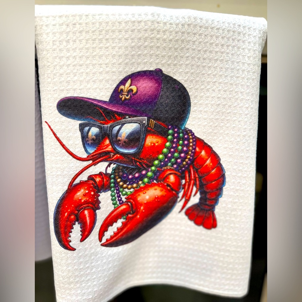 Mardi Gras Crawfish Tea Towel